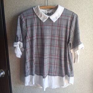 Preppy Houndstooth Blouse Peterpan Collar Acedemia Twee Faith And Joy Medium